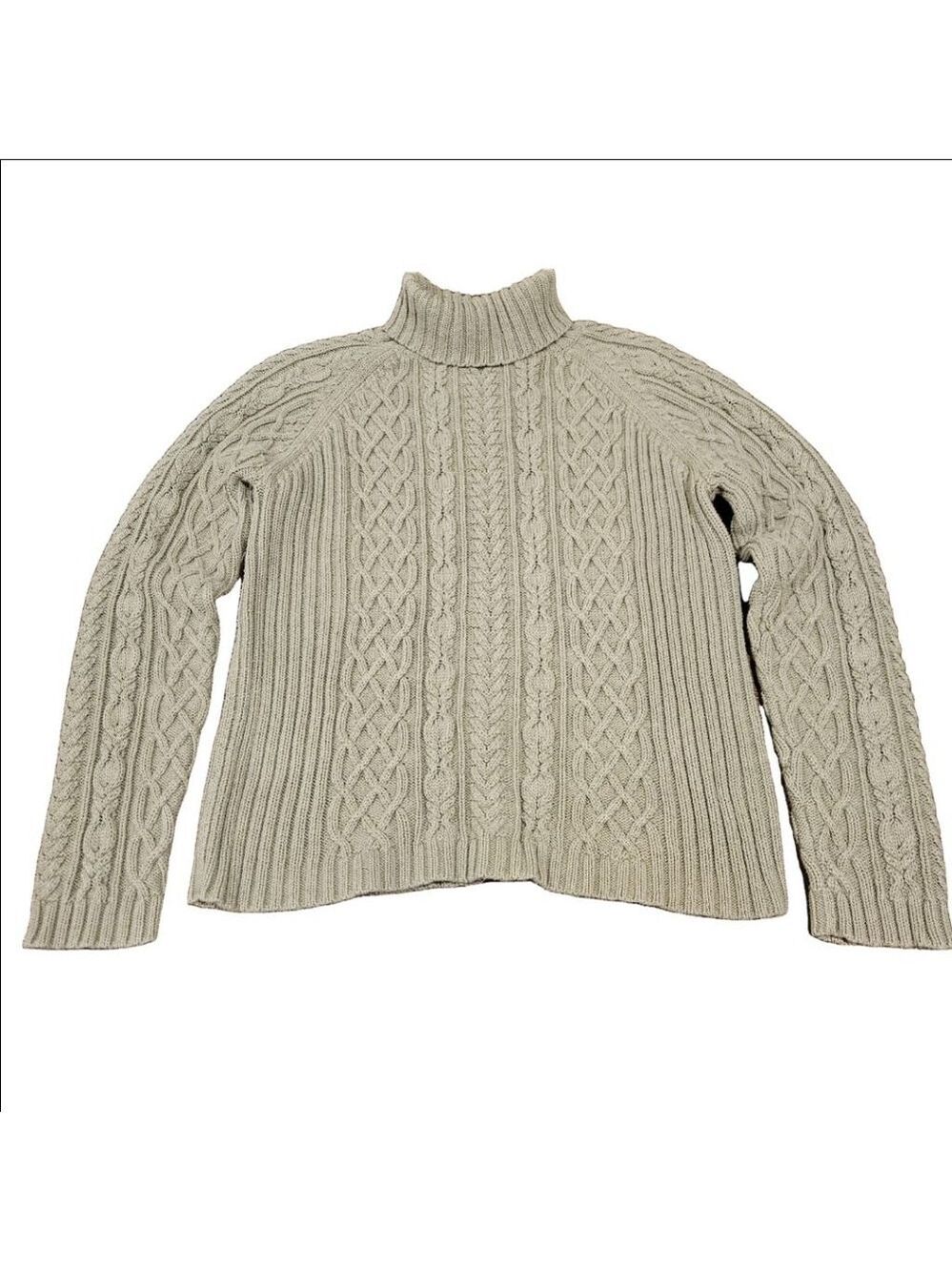 Women's Valerie Stevens Light Green Cable Knit Turtleneck Sweater Medium Petite,